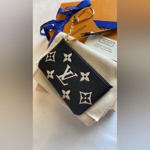 Louis Vuitton Black and White Monogram Key Pouch with Gold Clasp